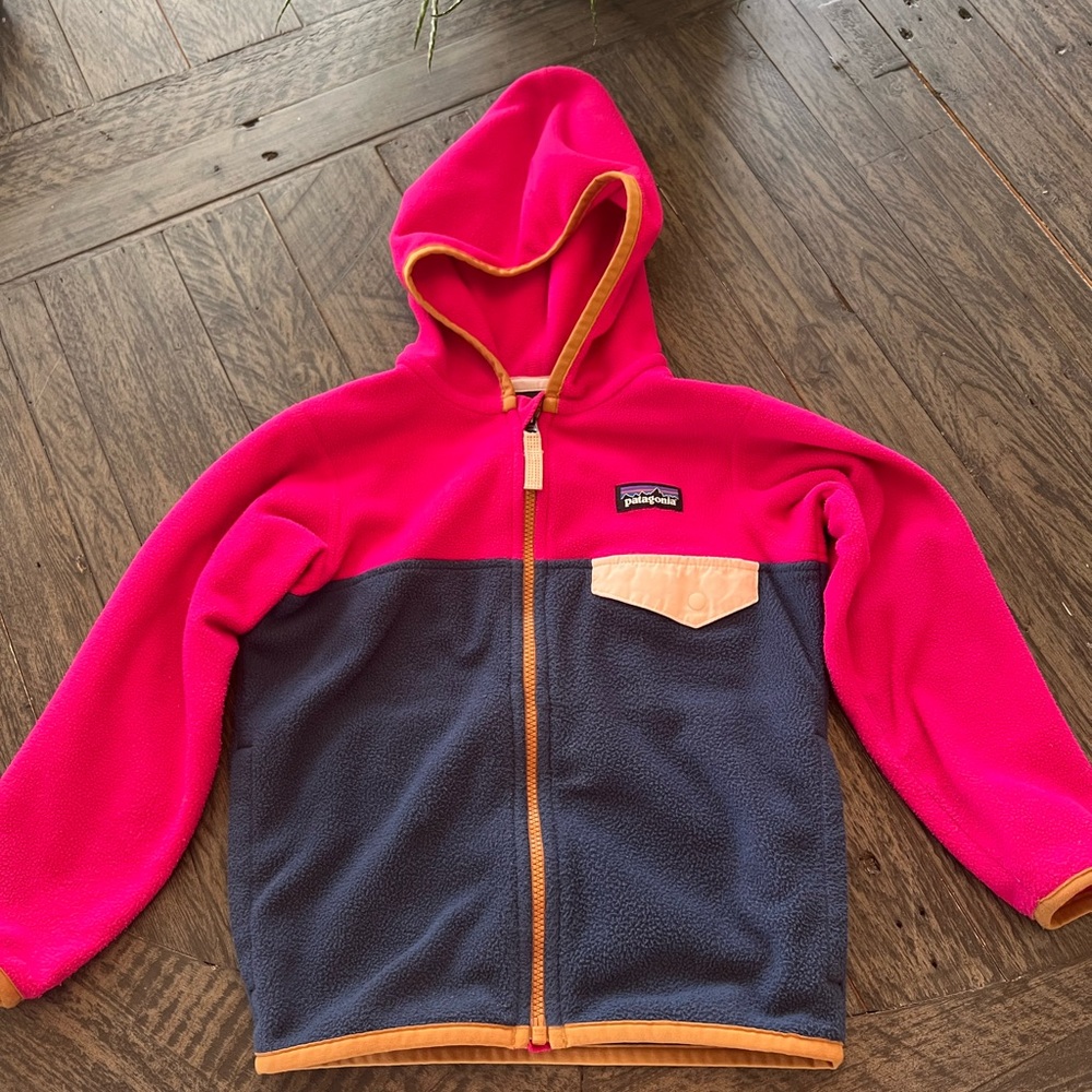 Patagonia Pink and Blue Fleece Zip-Up Hoodie